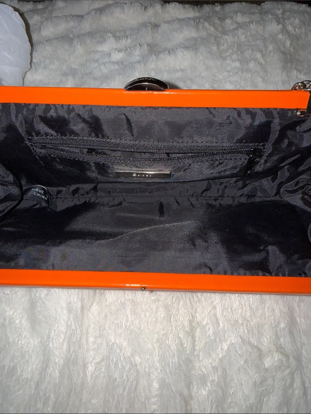 DKNY Orange Patent Convertible Chain Clutch Shoulder Bag Y2K East West Evening
